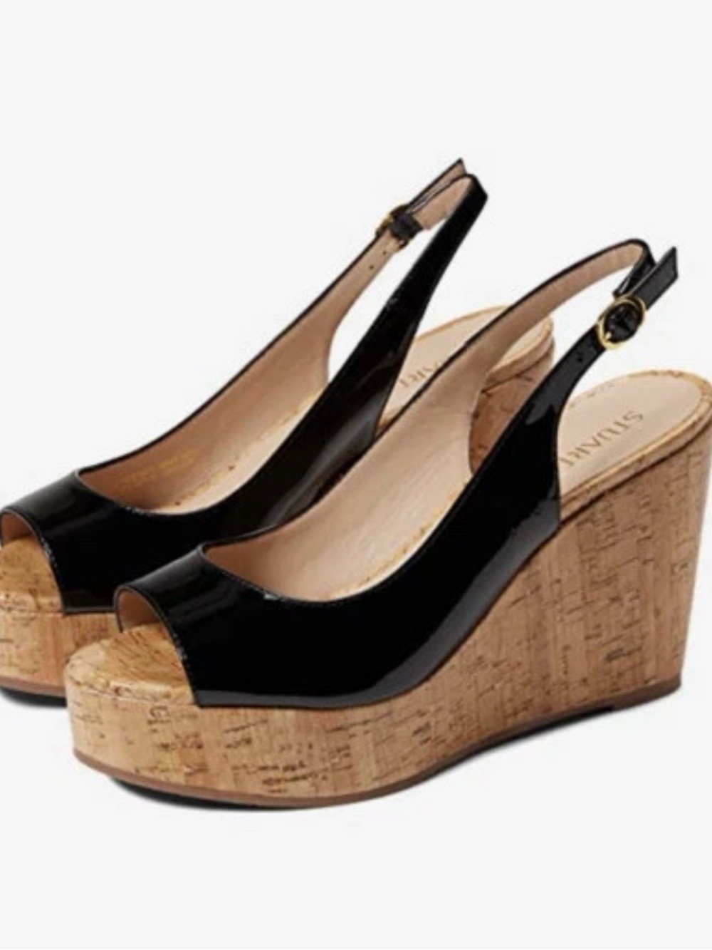 Stuart Weitzman Riviera Black Patent Leather Wedge Sandals Size 9.5 brand new